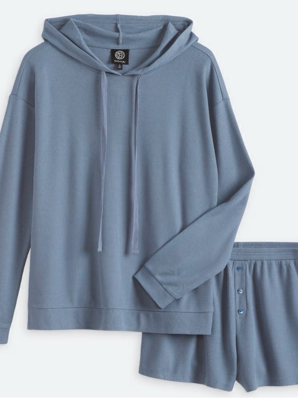 ComfortWoven Blue Hooded Short Pajama Set - Women